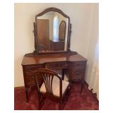 Antique Vanity with 6 Drawers and Swivel Mirror