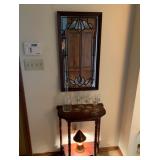 Wooden Entry Table with Mirror and Decorative Pieces