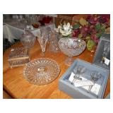 crystal cake plate and fruit bowl