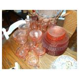 Large set of pink dinnerware