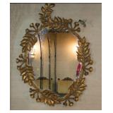 French Hand Craved trumpet vine and humming bird mirror.