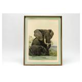 Signed John Ruthven "African Elephants" Lithograph Print