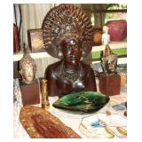 More gorgeous metal and wood statues, Blenko freeform dish