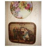Very old music print and handpainted charger plate