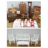 Vintage dollhouse furniture and dolls