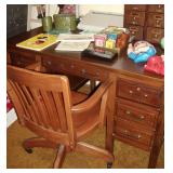 Oak desk and rolling chair