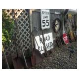 Rustic tools and road signs