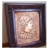 Punched copper Pierot in antique frame