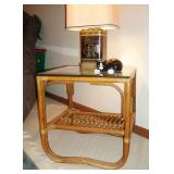Retro rattan and Mid Century "tea canister" lamp