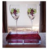 Antique etched Bohemian cranberry glass box