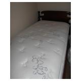 SET WALNUT TWIN BEDS & LIKE NEW BEDDING