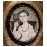 One of a pair of folk art watercolor miniature portraits (c. 1830) - Mason family, Dauphin Co., PA