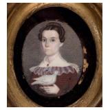 One of a pair of folk art watercolor miniature portraits (c. 1830) - Mason family, Dauphin Co., PA