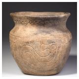 Hopewell Culture earthenware jar with incised duckbill serpent decoration, 5 3/8" H, from a fine sel