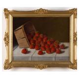Austin Wooster (American, 1838-1910) oil on board still-life painting of strawberries, 9 ½" x 12 ½" 