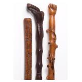 19th-century carved folk art canes, including a fine TN example, possibly African-American, and an e