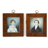 Pair of folk art miniature portraits