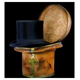 Victorian beaver top hat with original leather traveling case