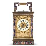 French champleve and gilt brass carriage clock