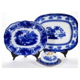 Large selection of English Staffordshire Flow Blue, including many rare serving pieces