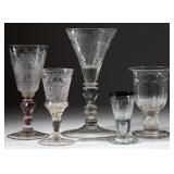 Large selection of American and European drinking vessels including a cut goblet with 1838 & 1843 US