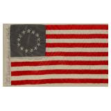 Patriotic silk souvenir flag, made by Sarah Wilson, Betsey Ross