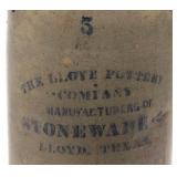 Detail of Lloyd Pottery Co., Lloyd, Texas stoneware churn, previously unrecorded