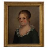 American School (19th century) folk art oil on poplar panel portrait of a boy