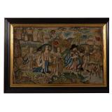 Fine Charles II needlework Biblical scene, Swinehart Collection, Ex-Hubers