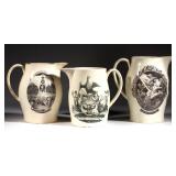 Liverpool creamware transfer-printed jugs