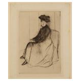 Mary Cassatt (American, 1844-1926) "Reflection" drypoint (c.1890)