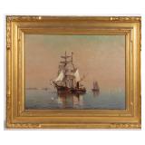 Marshall Johnson (American, 1850-1921) oil on canvas nautical scene in likely original frame