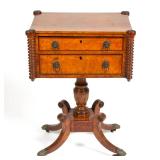 American Classical figured maple and mahogany work table, possibly Philadelphia