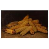 Alfred Montogomery (1957-1922) oil on board still-life of corn, 17 1/4" x 30" sight.