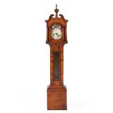 Extremely rare NC figured tiger maple dwarf tall-case clock, dial likely painted by Christian Daniel