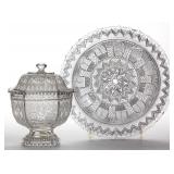 Collection of pressed lacy-period glass including an unrecorded Midwestern sugar bowl and cover in o