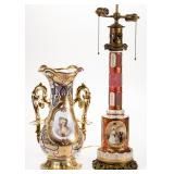 Old Paris vase (17.5" H) and Moser lamp