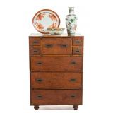 Ah Foo (Hong Kong, 19th century) Chinese Export brass-bound camphorwood campaign chest, 48 ¾" H, 33 