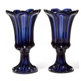 Colored vases including a fine pair of deep cobalt blue Loop/Leaf