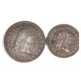 Rare 1795 Liberty Flowing Hair silver dollar and half dollar, from a fine collection of early...