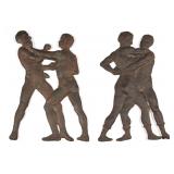 Rare pair of late 19th-century cast-iron boxer and wrestler figures, 24 1/4" overall height...
