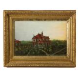 American School (19th century) folk art oil on artist