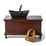 Good selection of folk art and country accessories, including a rare Virginia leather key basket...