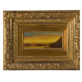 American School (19th century) oil on panel luminous coastal landscape painting, signed...