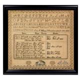 Fine 1844 Wooding family record sampler, Wallingford, CT