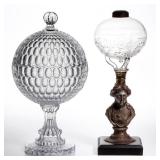 Fine Argus compote and the only recorded Lily of the Valley font kerosene lamp