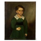 Shenandoah Valley of Virginia folk art oil on canvas portrait of a boy (circa 1840), descended in...
