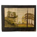 Fine and rare folk art painted pine fireboard, possibly York Co., PA, one of three examples from...