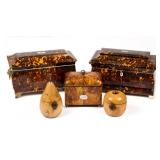Excellent collection of tea caddies, including tortoiseshell and treen