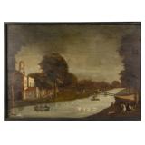 New England overmantel painting, 34" x 48" overall